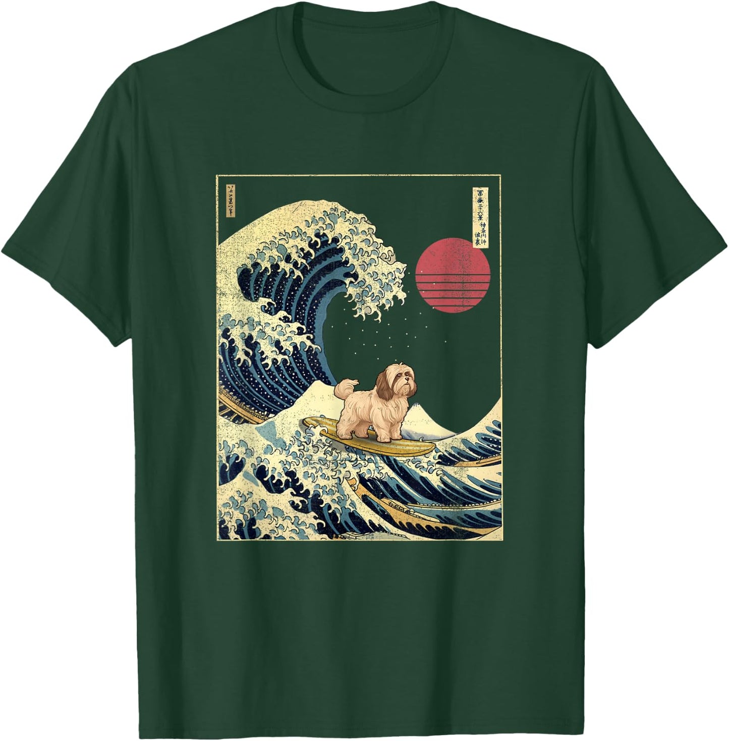 Havanese Japanese Kanagawa Wave Funny Surf Dog T-Shirt - T-Shirt | Forest