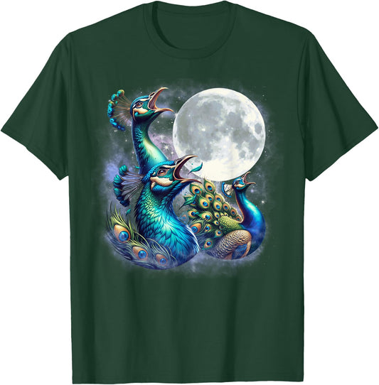 Three Peacocks Moon Funny Peacock Howling Wolfs Moon Parody T-Shirt - T-Shirt | Forest