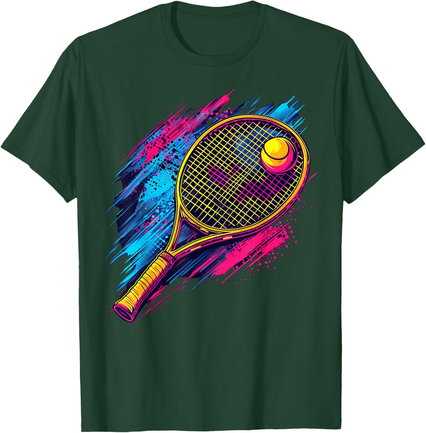 Colorful painted Tennis Racket and Ball on artistic Tennis T-Shirt - T-Shirt | Forest