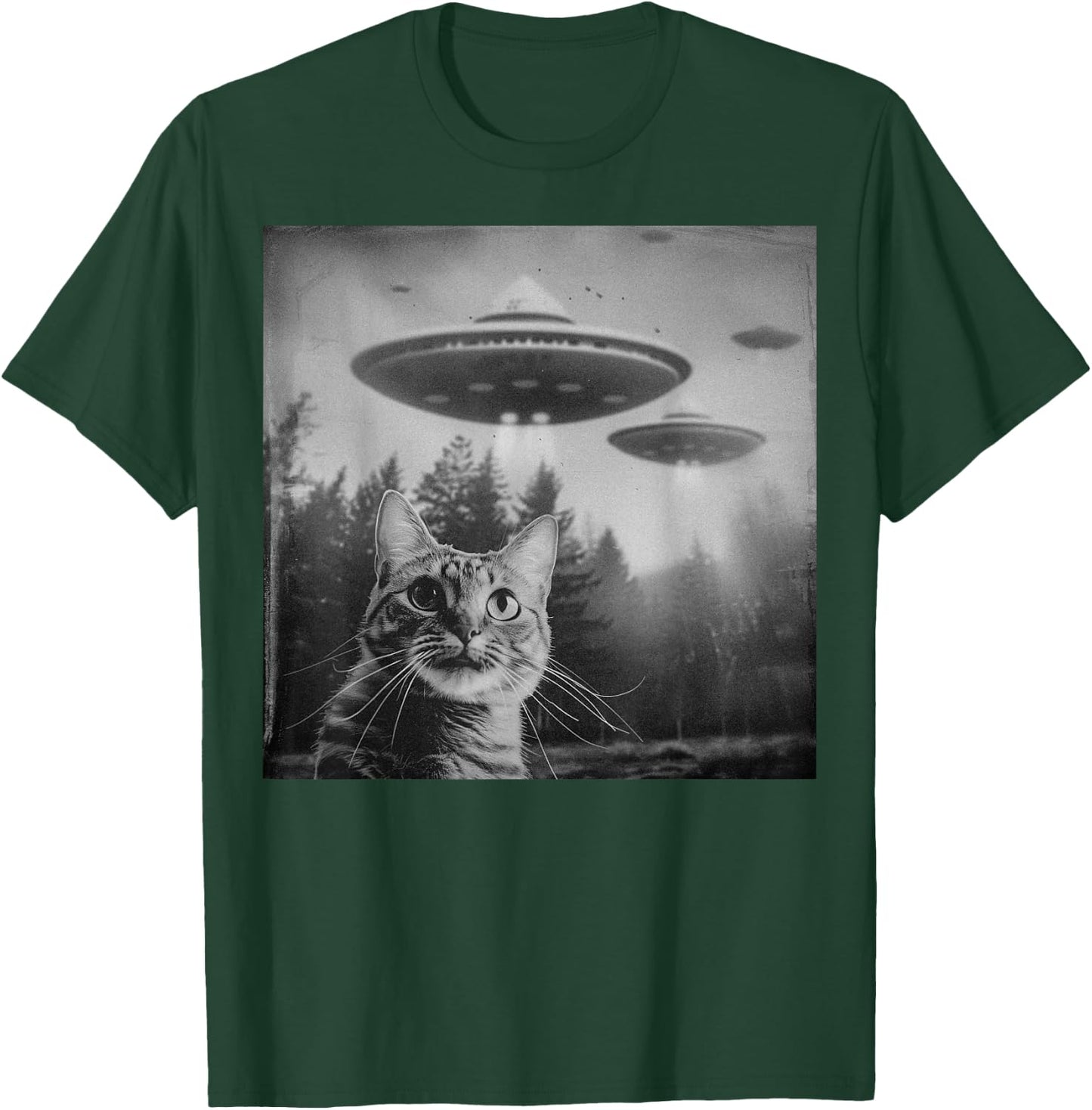 Funny Cat UFO Alien Weirdcore Aesthetic Artwork T-Shirt - T-Shirt | Forest