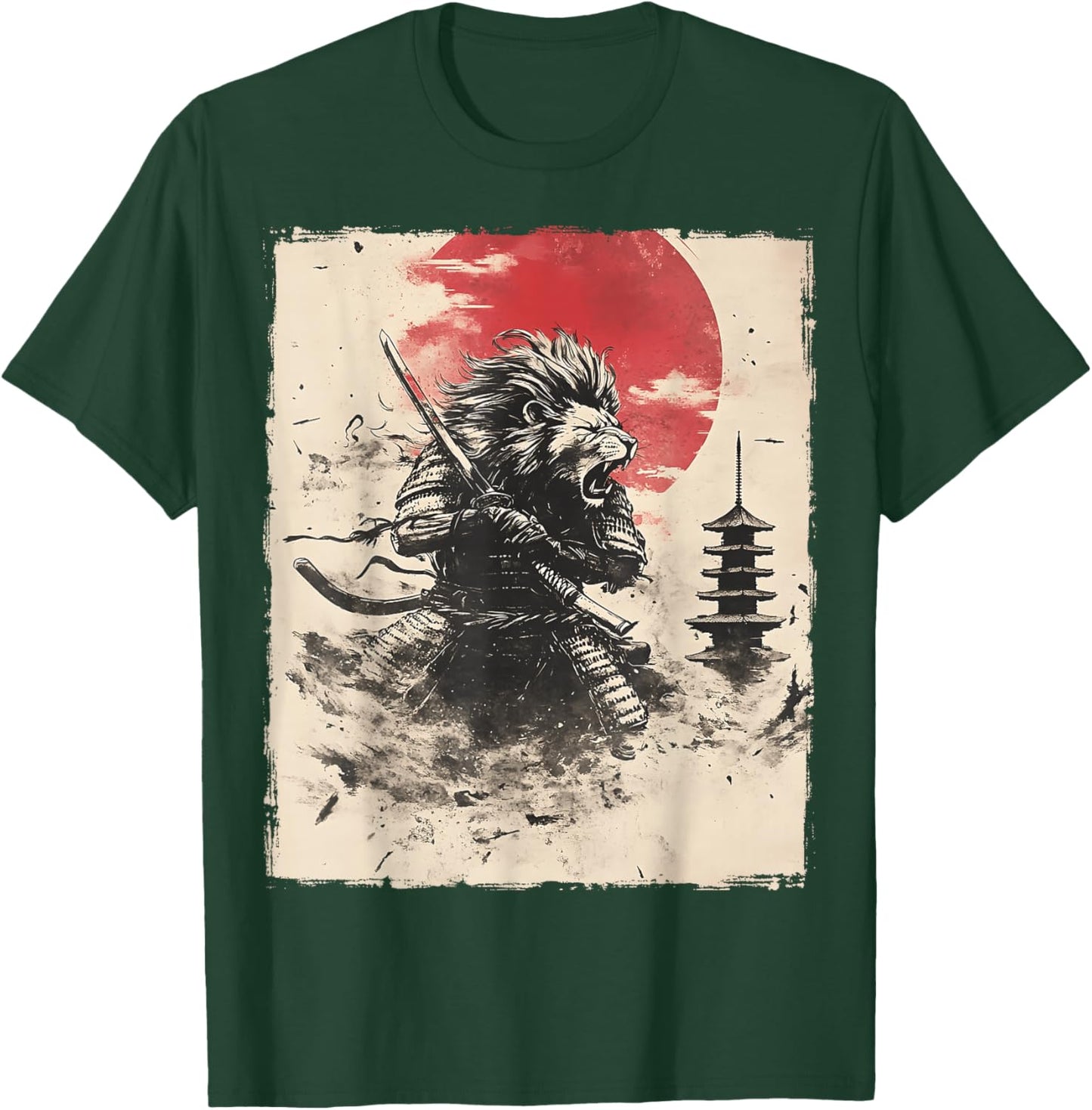Samurai Lion Japanese Funny Vintage Ukiyo-e Art T-Shirt - T-Shirt | Forest