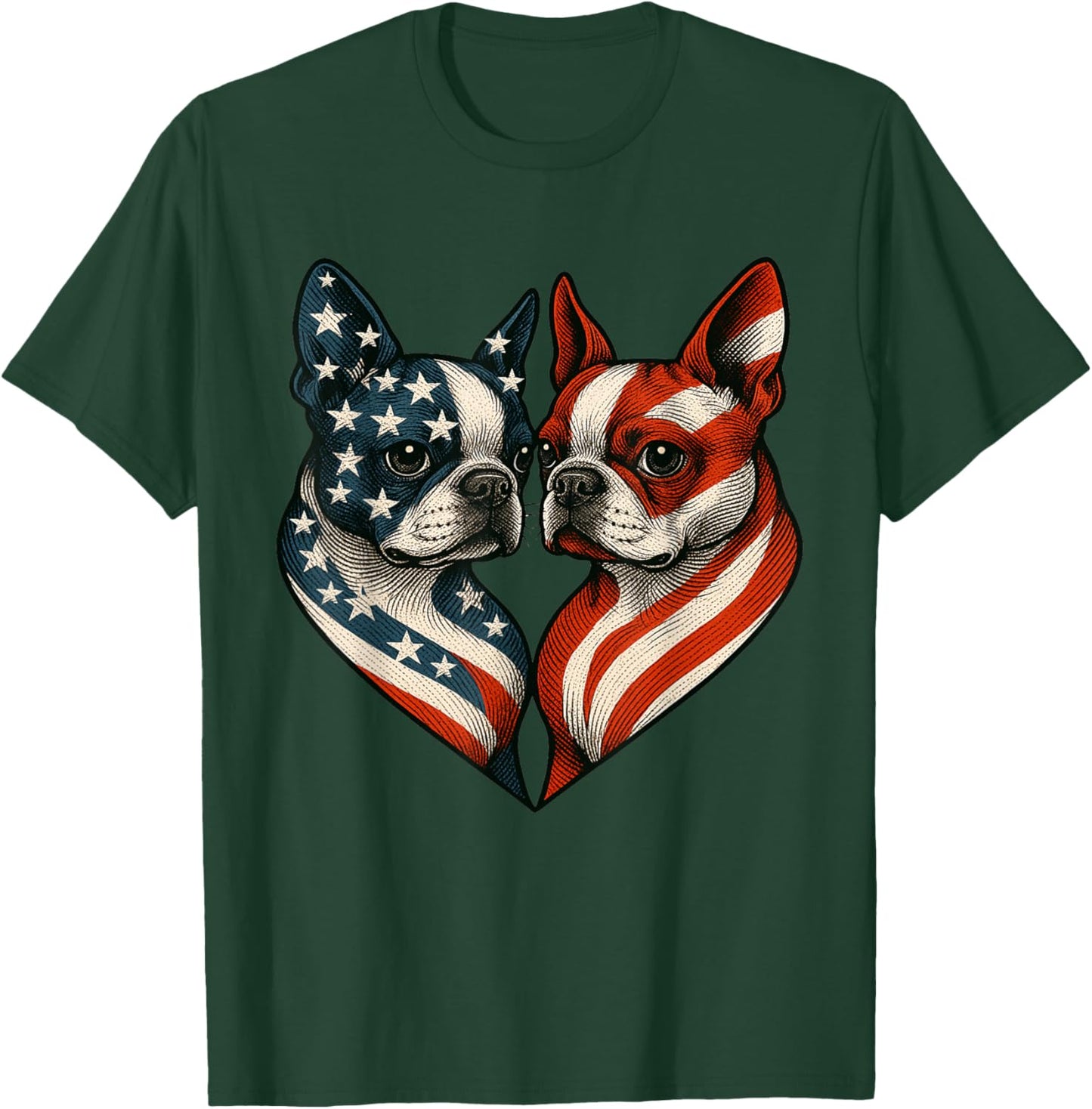 Patriotic Boston Terrier Dog Heart American Flag 4th Of July Men Women T-Shirt - T-Shirt | Forest