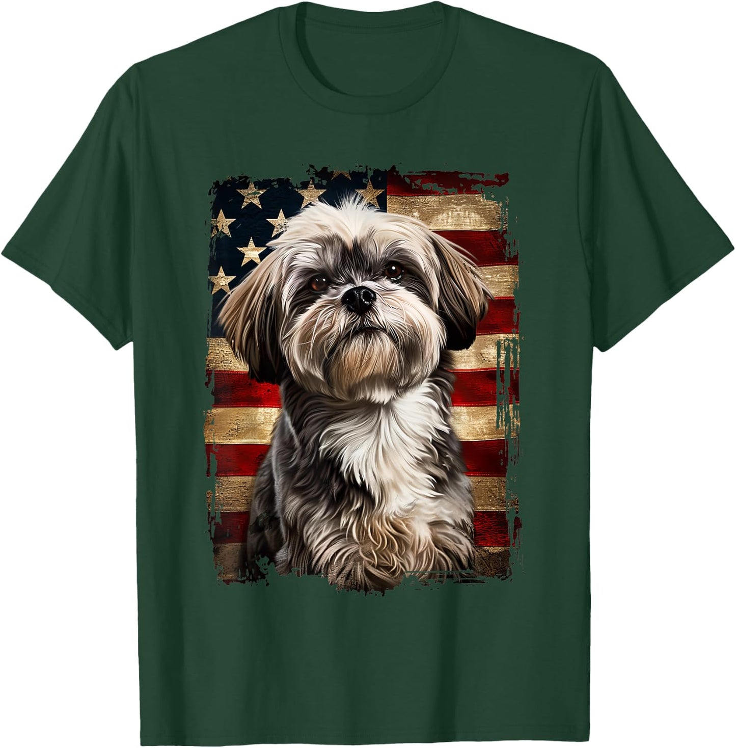 Lhasa Apso American Flag T-Shirt - T-Shirt | Forest