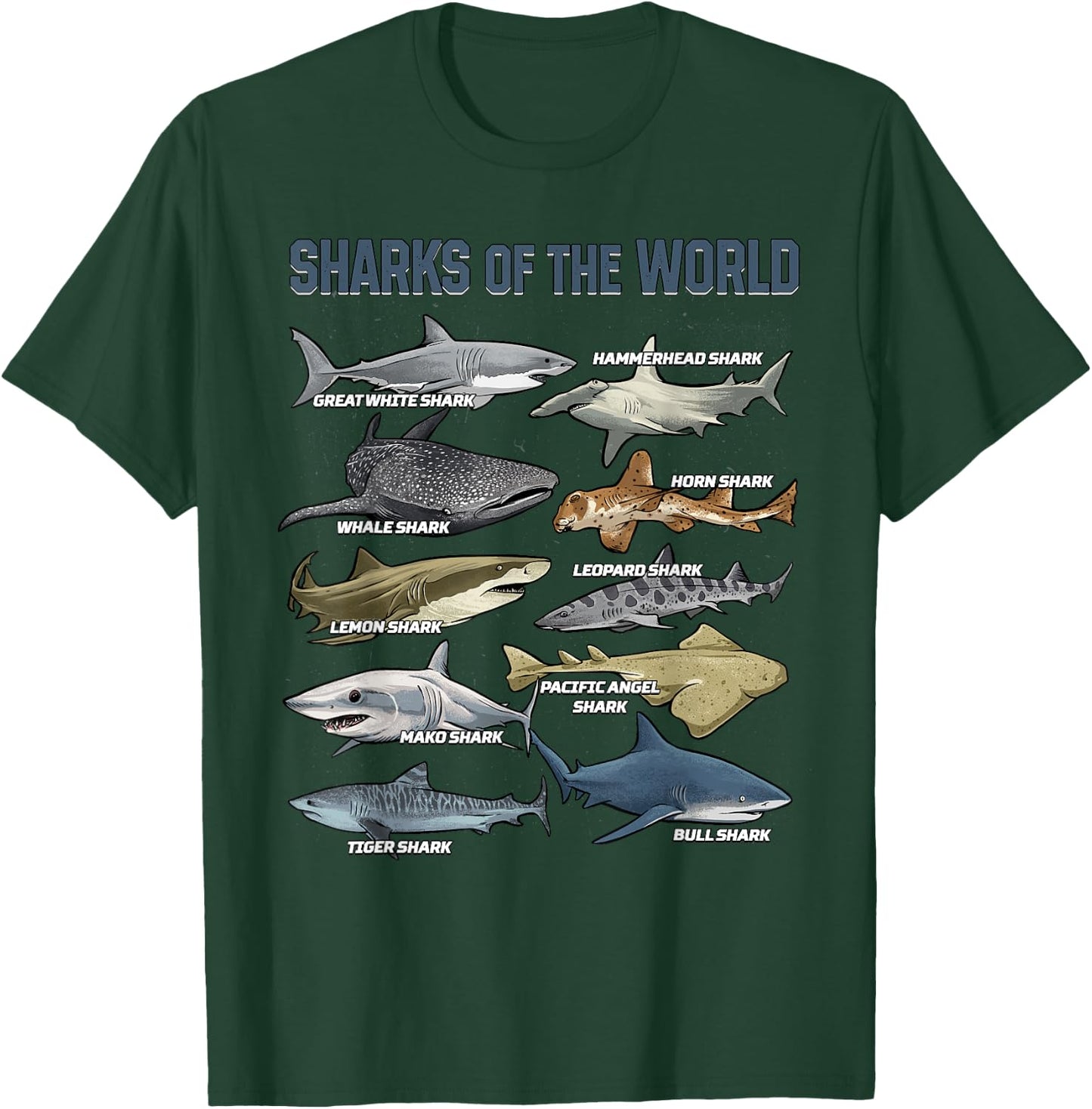 Sharks Animals of the World Marine Biology Fish Shark Lovers T-Shirt - T-Shirt | Forest
