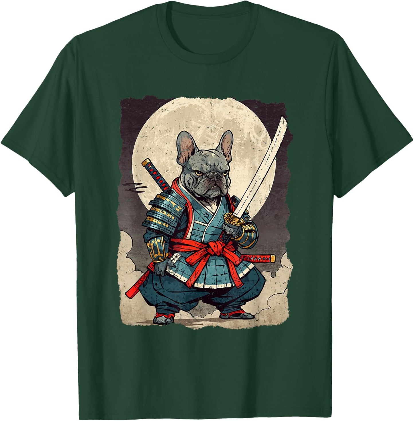Bulldog Samurai Japanese Retro Ukiyoe Warrior French Bulldog T-Shirt - T-Shirt | Forest