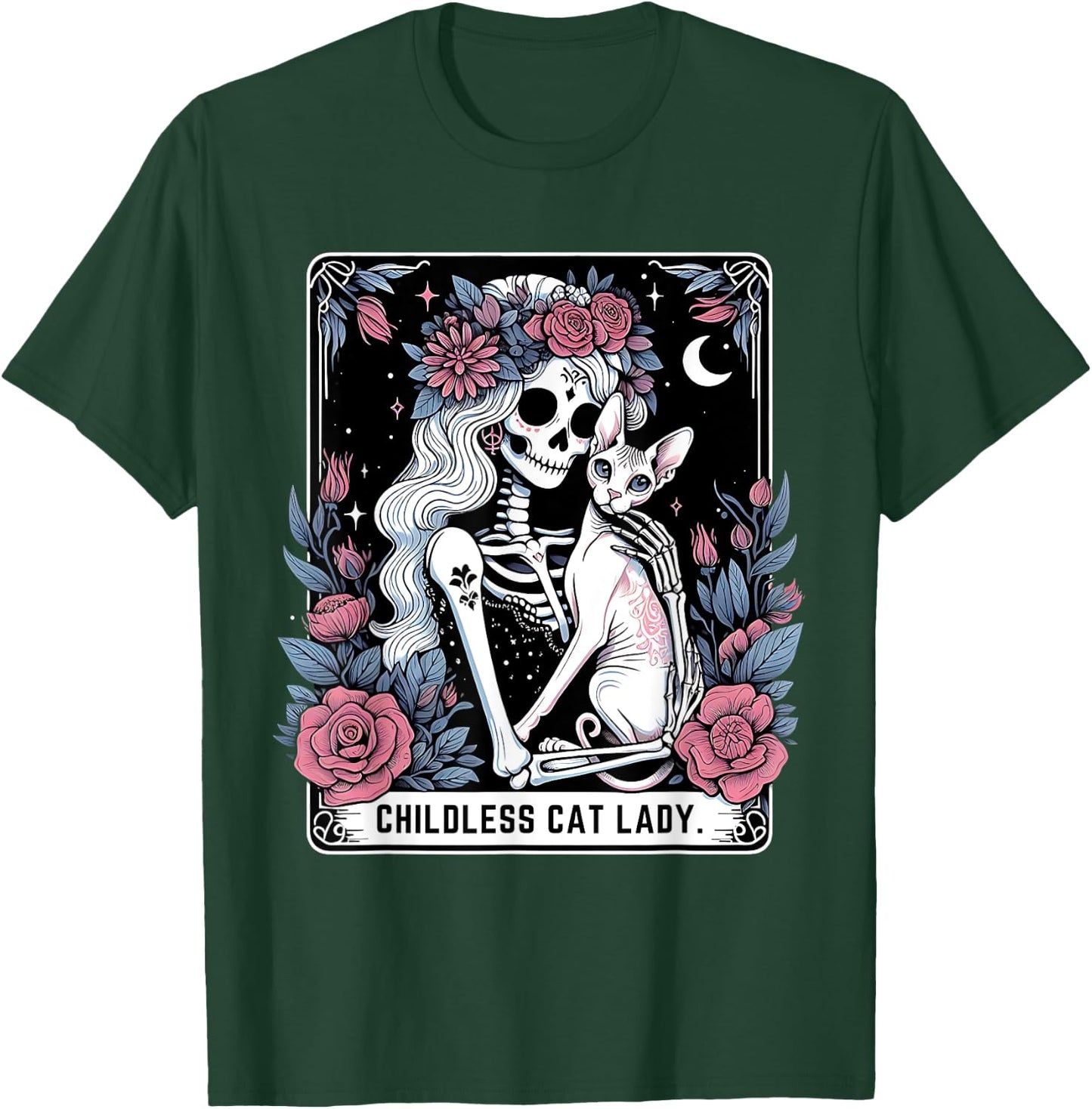 Childless Cat Lady Sphynx Tarot Card Cute Gothic Skeleton T-Shirt - T-Shirt | Forest