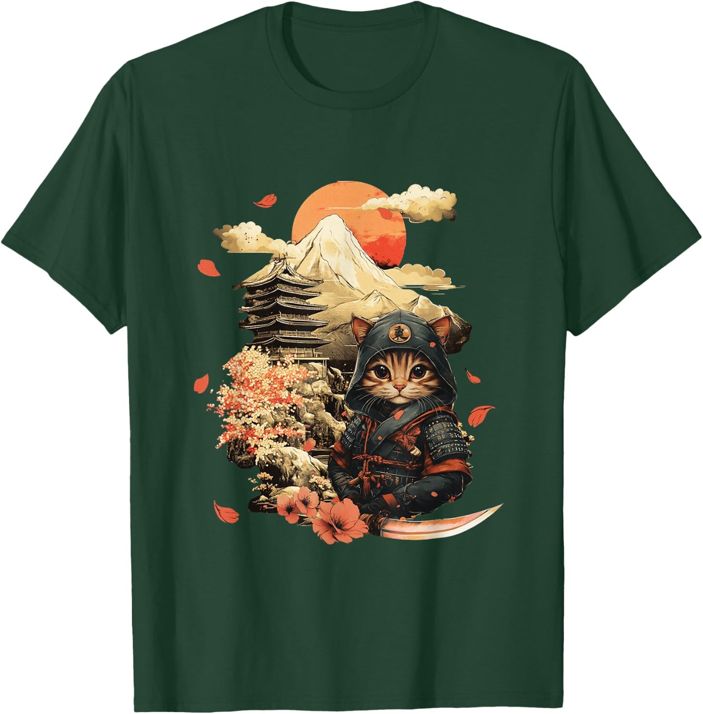 Vintage Japanese Samurai Ninja Cat Tattoo Kawaii T-Shirt - T-Shirt | Forest