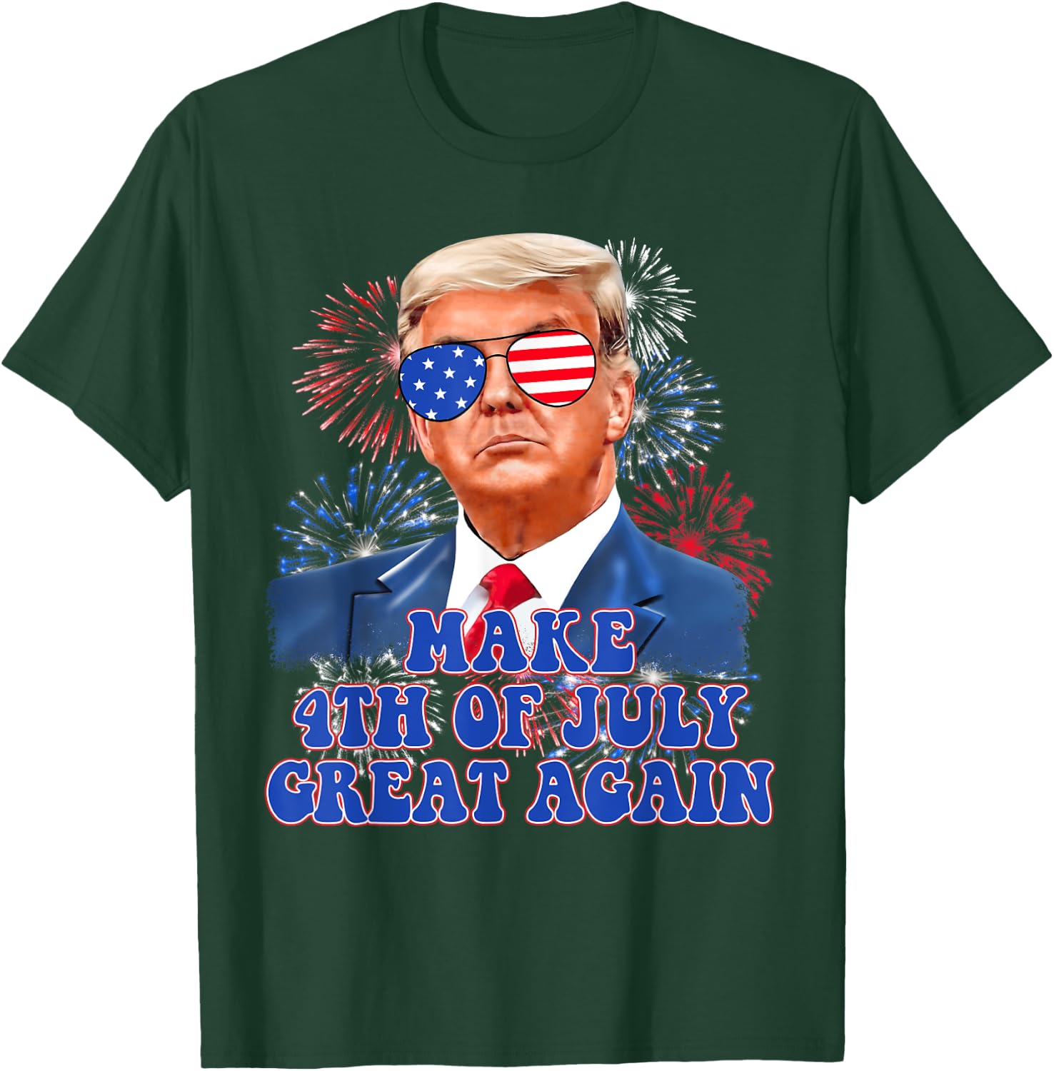 Trump Make 4th Of July Great Again American Flag Firework Kids Men T-Shirt - T-Shirt | Forest