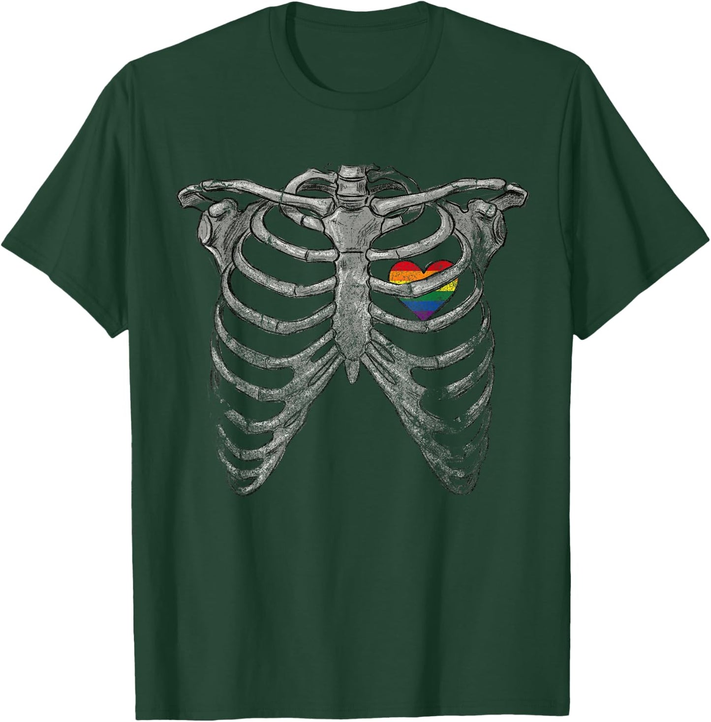 Rainbow Heart Pride Month Rib-Cage Skeleton LGBTQ Gay Les Bi T-Shirt - T-Shirt | Forest