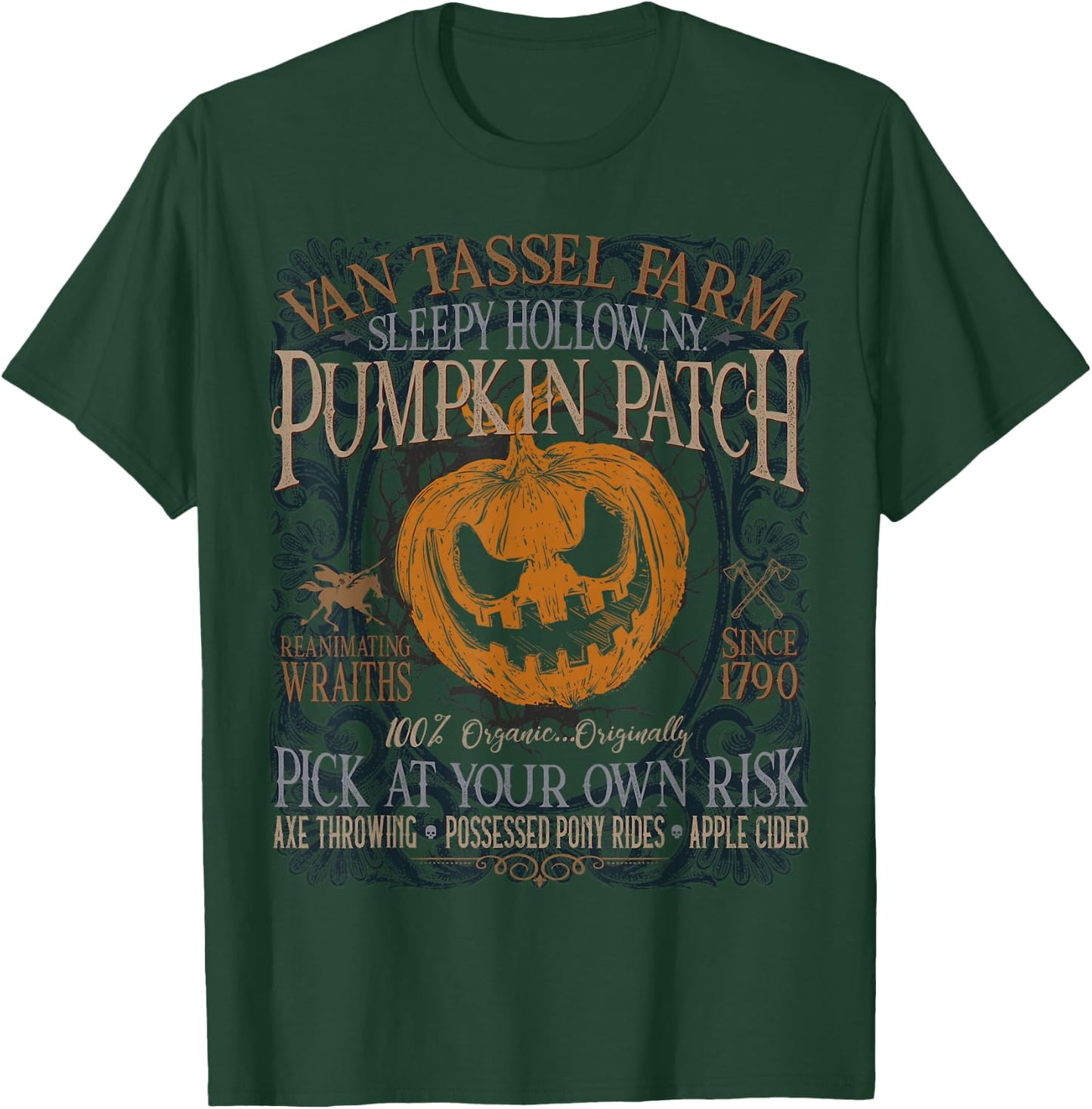 Sleepy Hollow Pumpkin Picking Farm Funny Halloween T-Shirt - T-Shirt | Forest