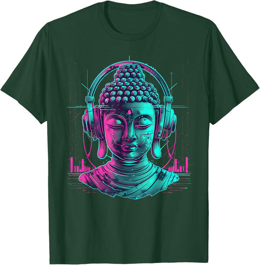 DJ Buddha Buddhist Beatmaker Music Headphones Techno T-Shirt - T-Shirt | Forest