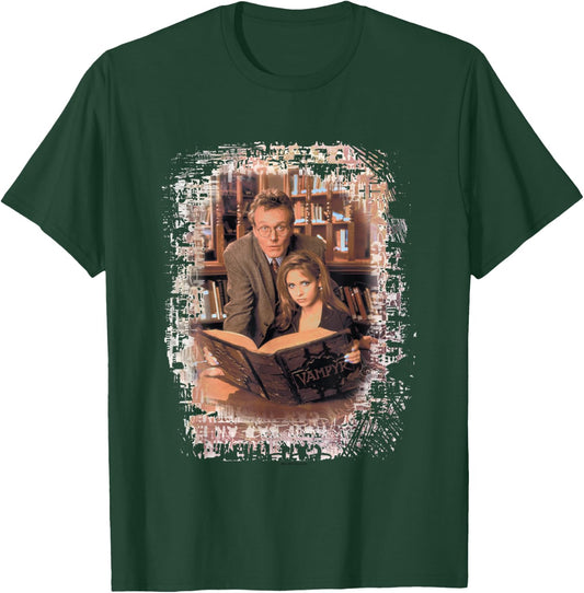 Buffy The Vampire Slayer Buffy & Giles Library Duo Vignette T-Shirt - T-Shirt | Forest