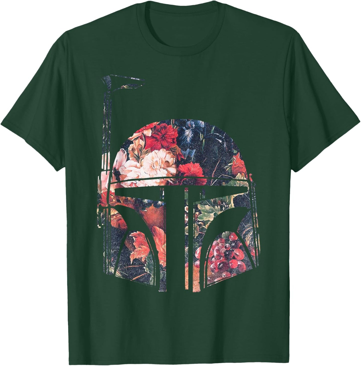 Star Wars Boba Fett Floral Print Helmet Graphic T-Shirt - T-Shirt | Forest