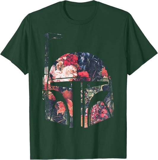 Star Wars Boba Fett Floral Print Helmet Graphic T-Shirt - T-Shirt | Forest