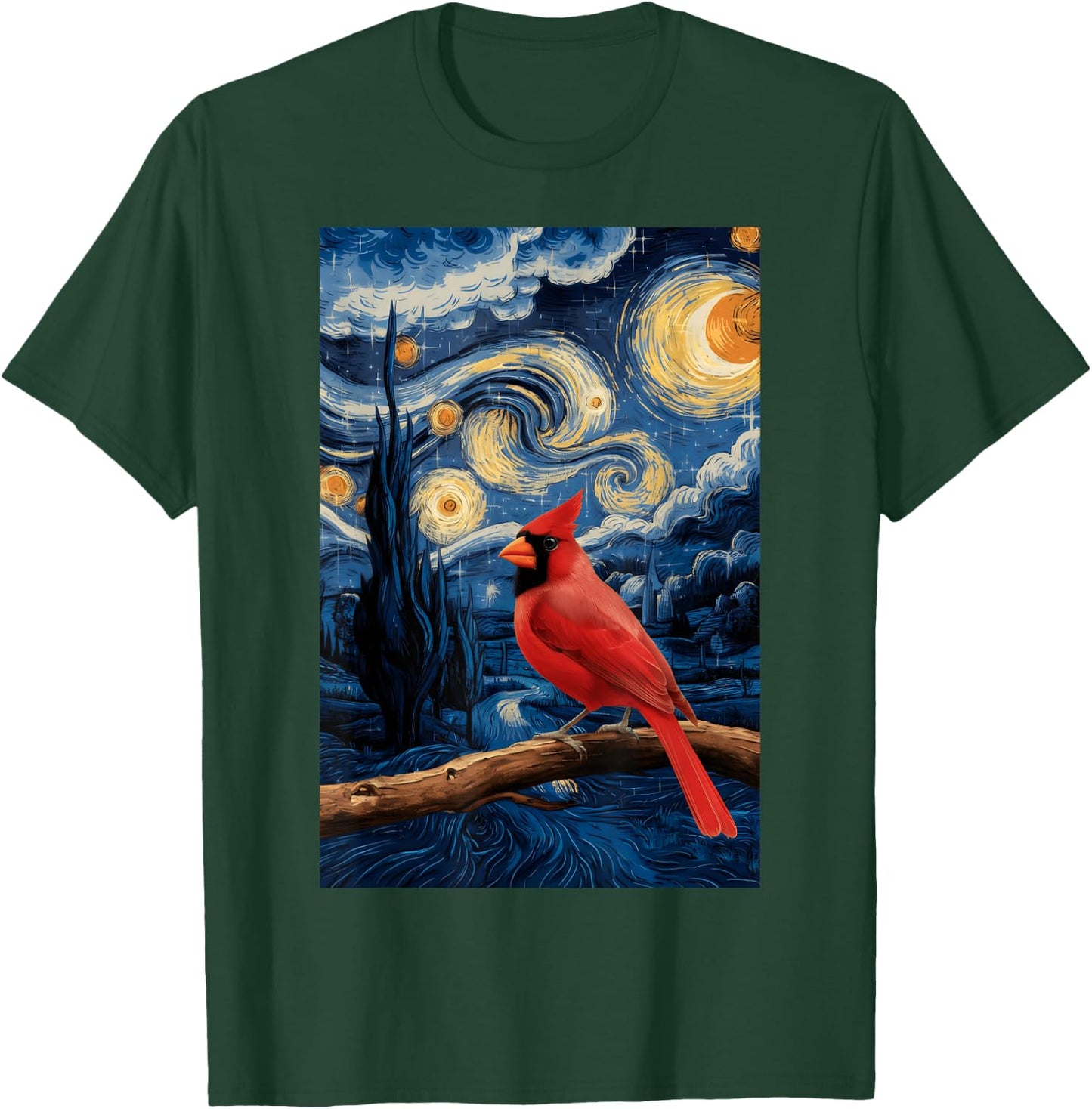 Cute Starry Red Cardinal Night For Bird Lovers T-Shirt - T-Shirt | Forest