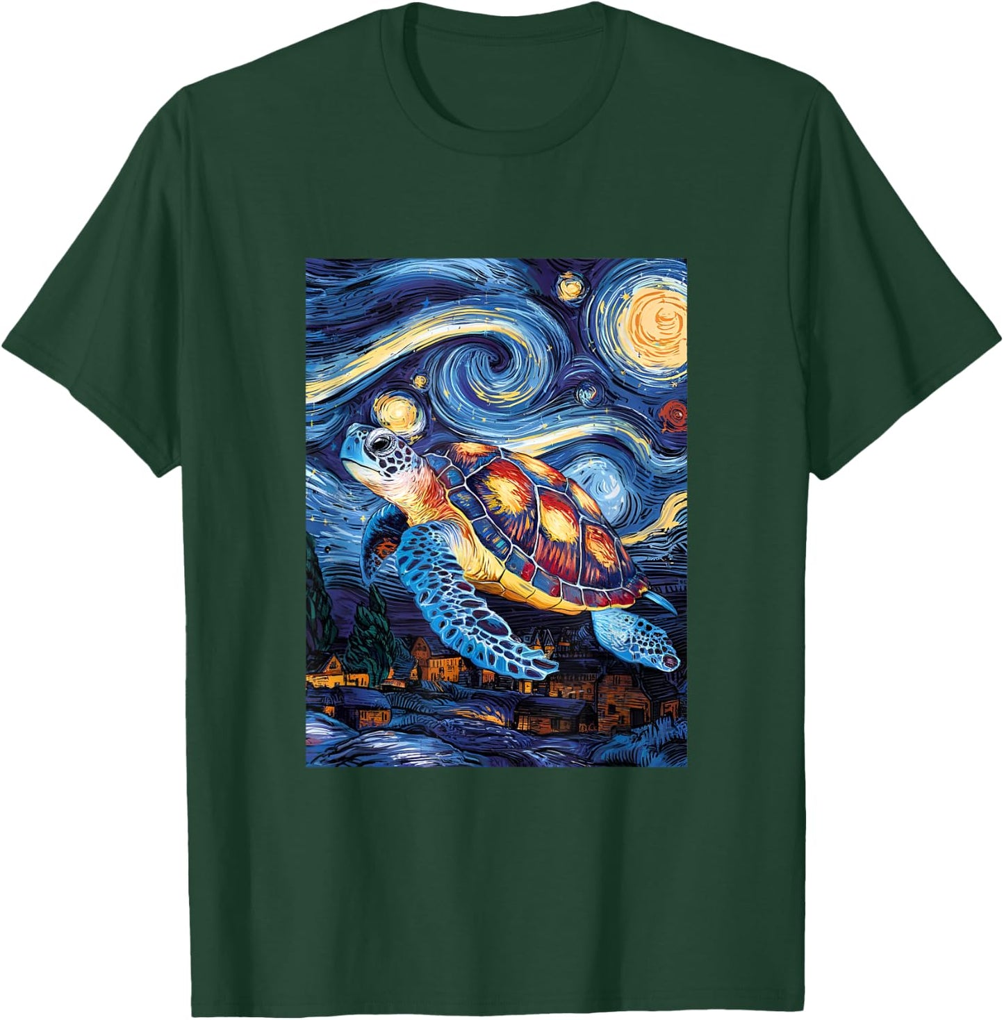 Artistic Sea Turtle Van Gogh Style Starry Night Turtle Art T-Shirt - T-Shirt | Forest