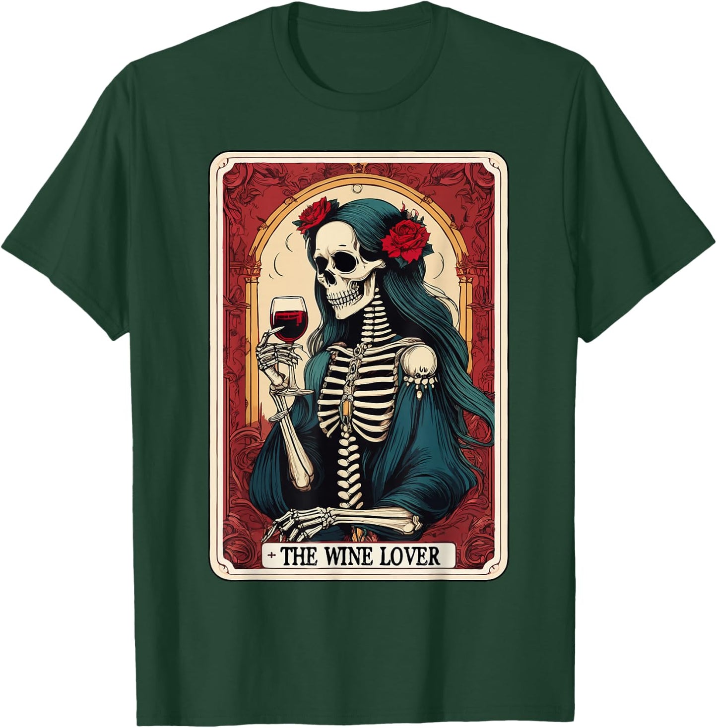 Wine Lover Tarot Card Skeleton Drinking Wine Goth Halloween T-Shirt - T-Shirt | Forest