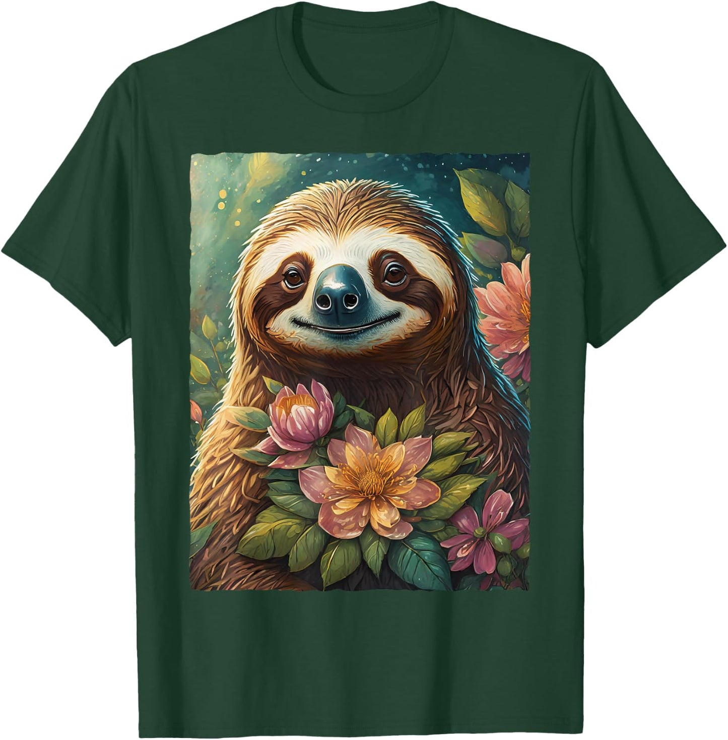 Cute Floral Sloth Watercolor Flowers Nature Animal Lover T-Shirt - T-Shirt | Forest