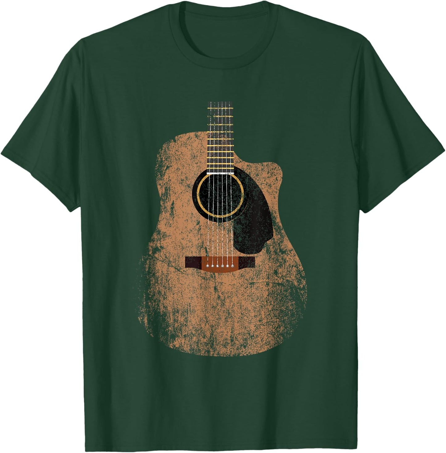 Vintage Guitar Distressed Acoustic Guitar Guitarist Player T-Shirt - T-Shirt | Forest