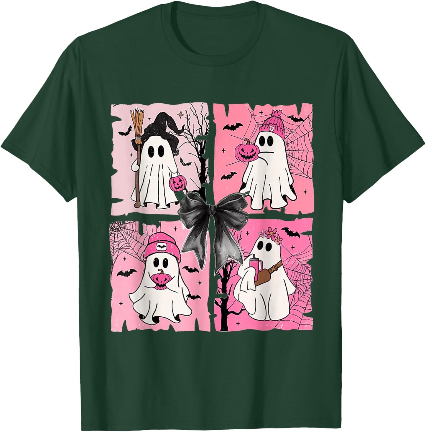 Girly Coquette Bow Ghost Spooky Season Halloween T-Shirt - T-Shirt | Forest