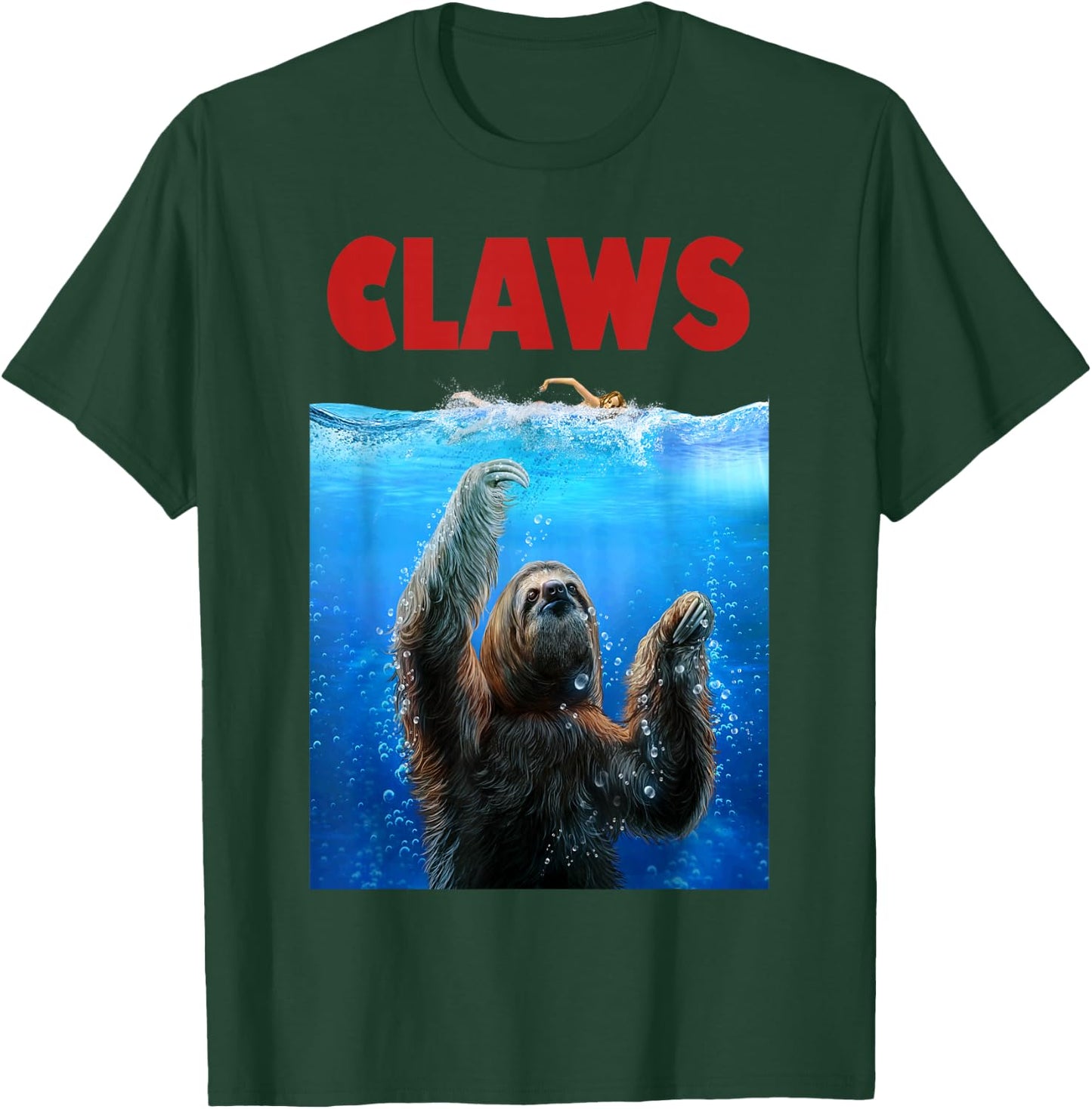 Giant Sloth Terrorizing Swimmer, Beware of Claws T-Shirt - T-Shirt | Forest