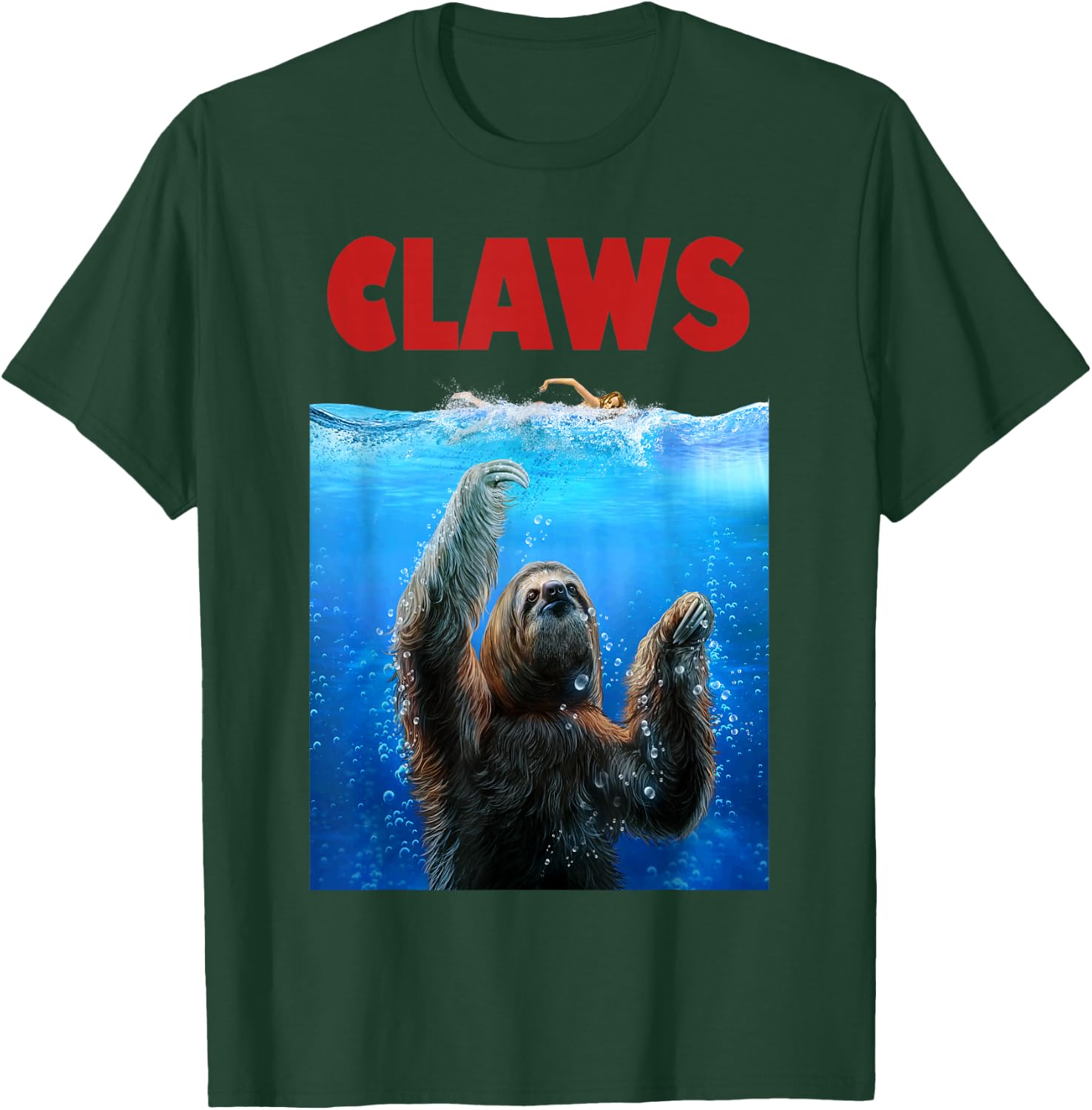 Giant Sloth Terrorizing Swimmer, Beware of Claws T-Shirt - T-Shirt | Forest