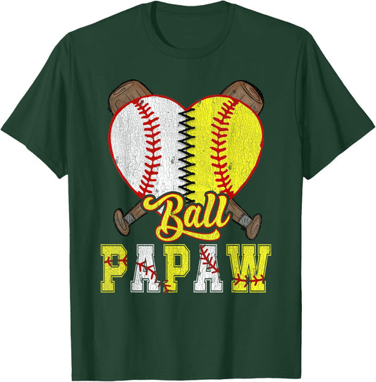 Papaw Of Both Ball Papaw Half Softball Half Baseball T-Shirt - T-Shirt | Forest