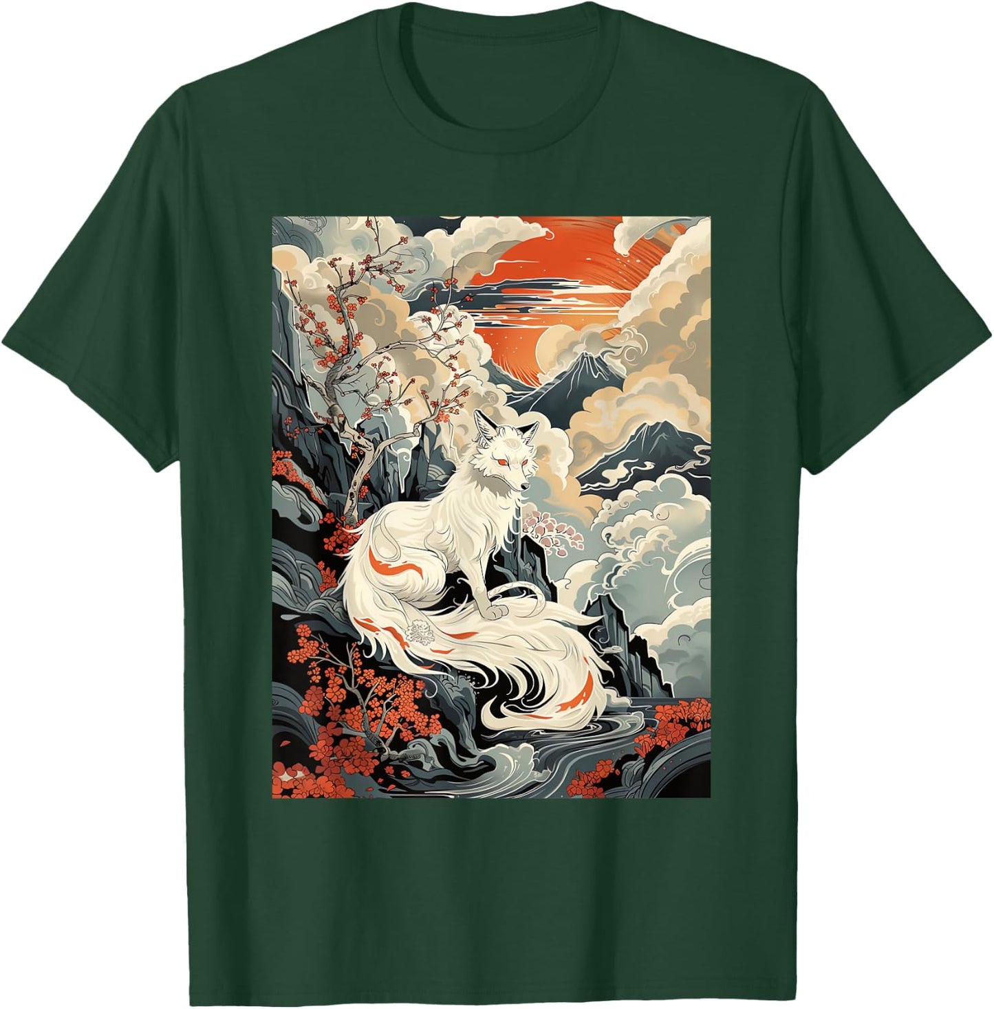 Vintage Japanese Woodblock Art Of Nine Tails Fox Kitsune Art T-Shirt - T-Shirt | Forest