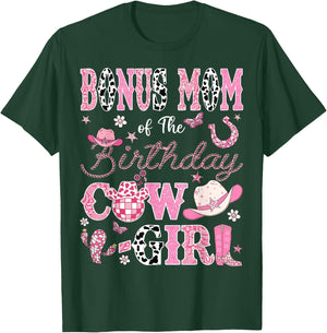 Bonus Mom Of The Birthday CowGirl Western Rodeo Bonus Mom T-Shirt - T-Shirt | Forest