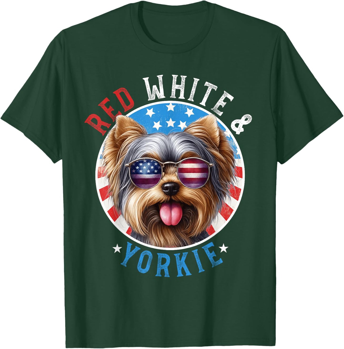 Yorkshire Terrier Dog 4th of July Red White & Yorkie Lovers Women Kids Men T-Shirt - T-Shirt | Forest