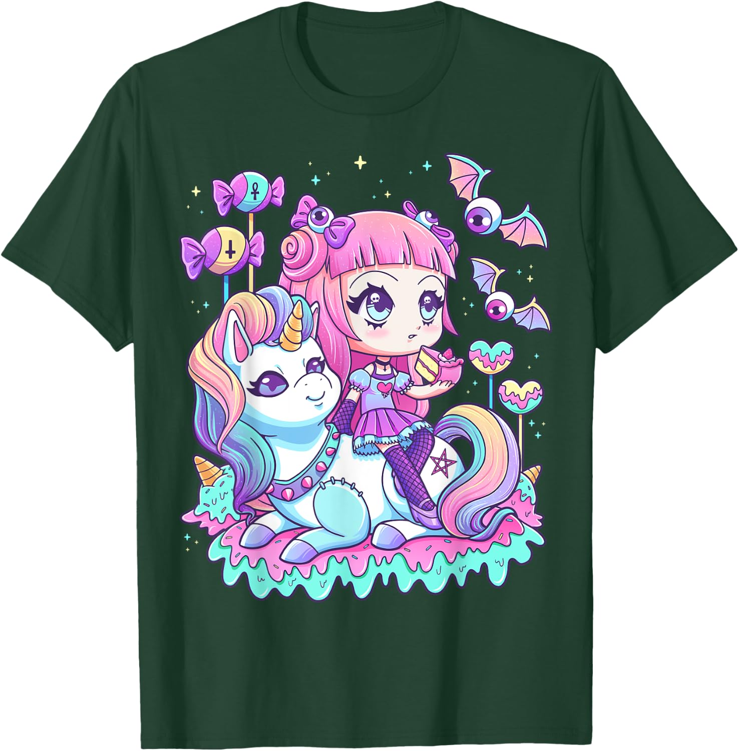 Pastel Goth Cute Creepy Girl Unicorn Kawaii Menhera Witchy T-Shirt - T-Shirt | Forest
