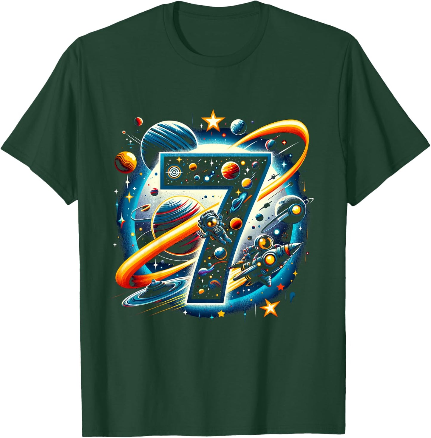 Kids Astronaut 7th Birthday Space Boys 7 Years Spaceship T-Shirt - T-Shirt | Forest