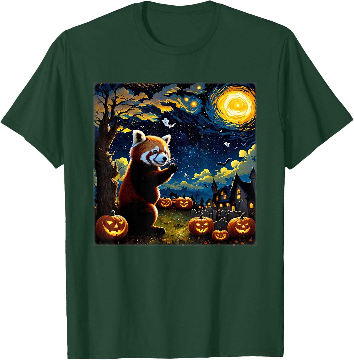Spooky Halloween Red Panda Starry Night T-Shirt - T-Shirt | Forest