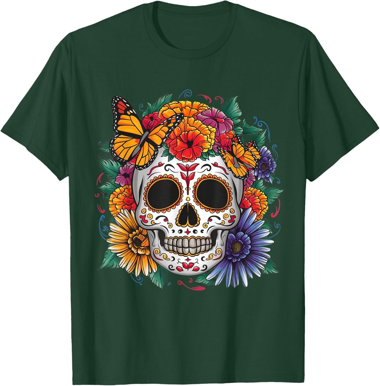 Sugar Skull Butterfly Day of Dead Halloween Dia De Muertos T-Shirt - T-Shirt | Forest