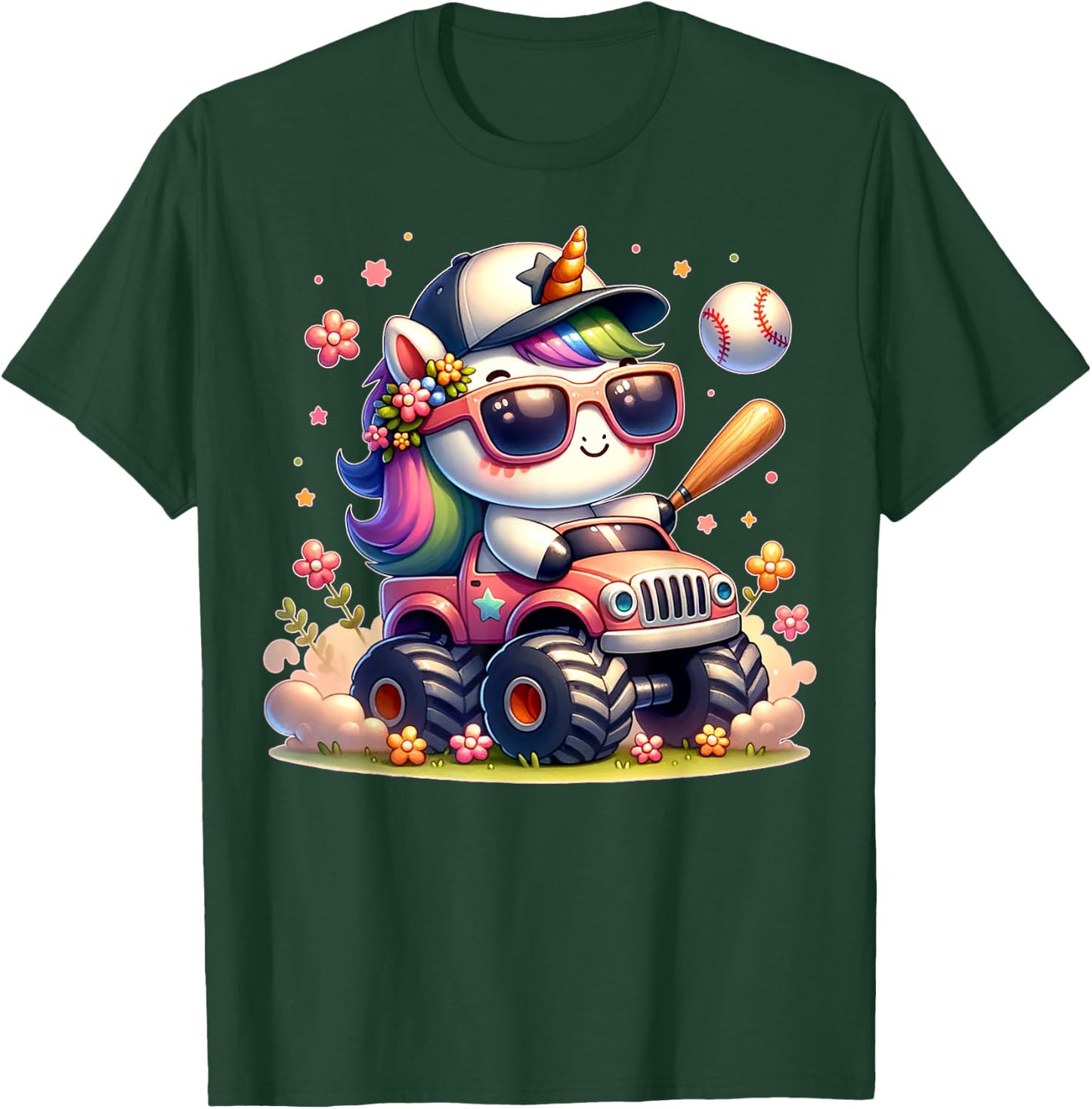 Cute Unicorn Softball Baseball T-ball Shirt for Girl Toddler T-Shirt - T-Shirt | Forest