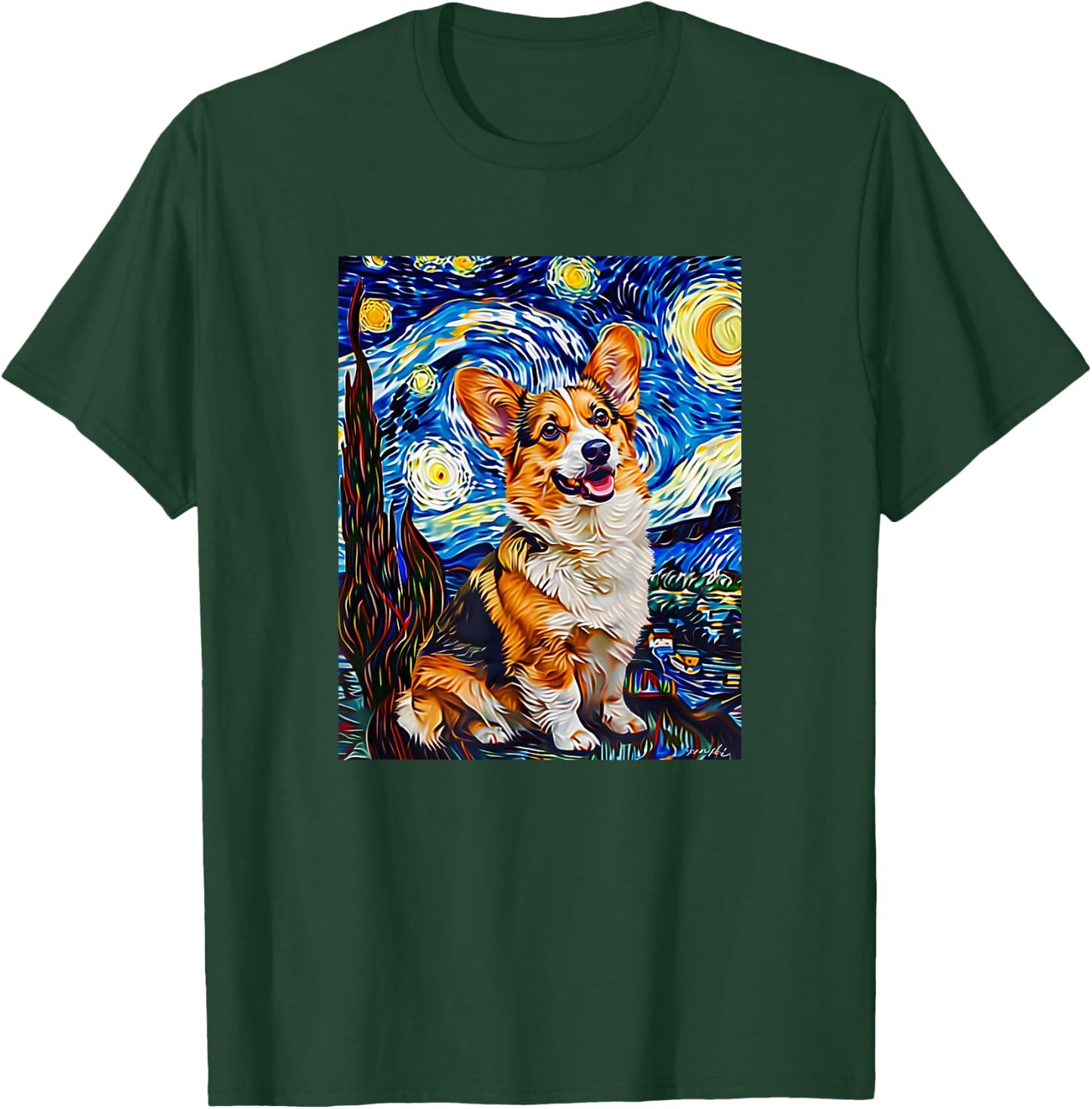 Cute Van Gogh Corgi Starry Night Funny Women Men T-Shirt - T-Shirt | Forest