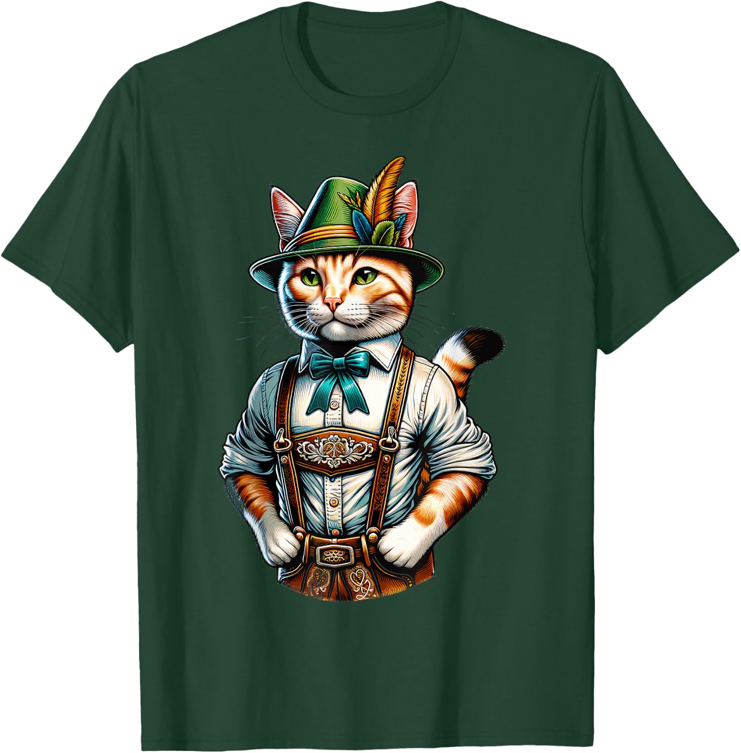 Oktoberfest Cat Funny German Bavarian Lederhosen Cat Lover T-Shirt - T-Shirt | Forest