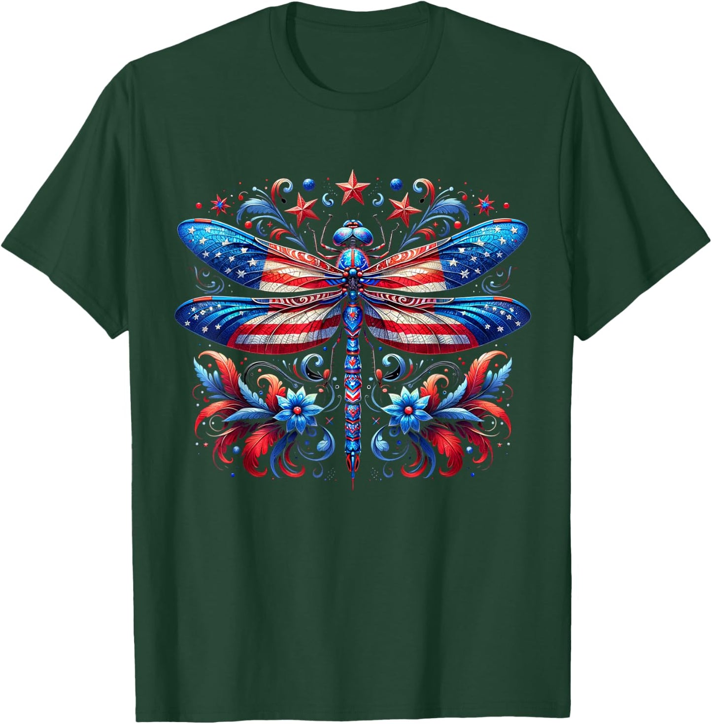 American Flag Dragonfly Patriotic 4th of July Kids T-Shirt - T-Shirt | Forest