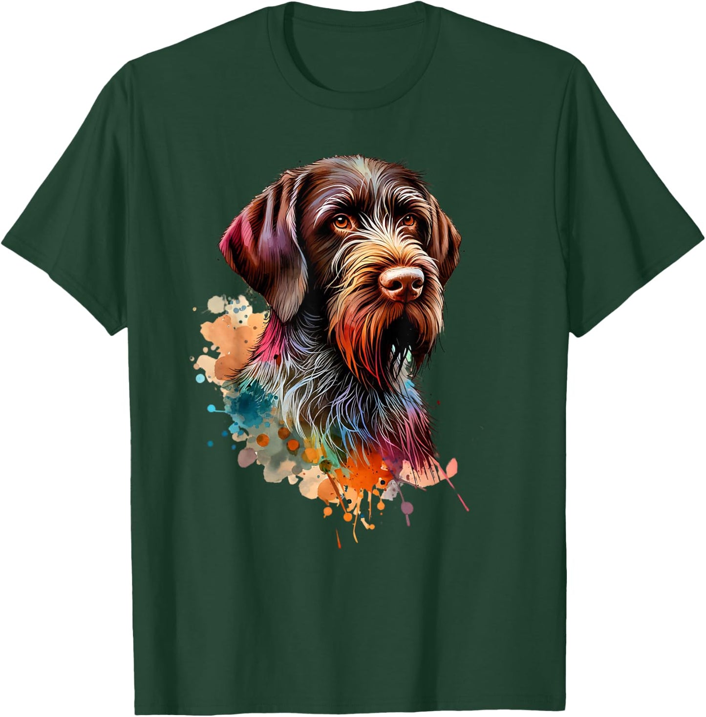 German Wirehaired Pointer Dog Watercolor Artwork T-Shirt - T-Shirt | Forest