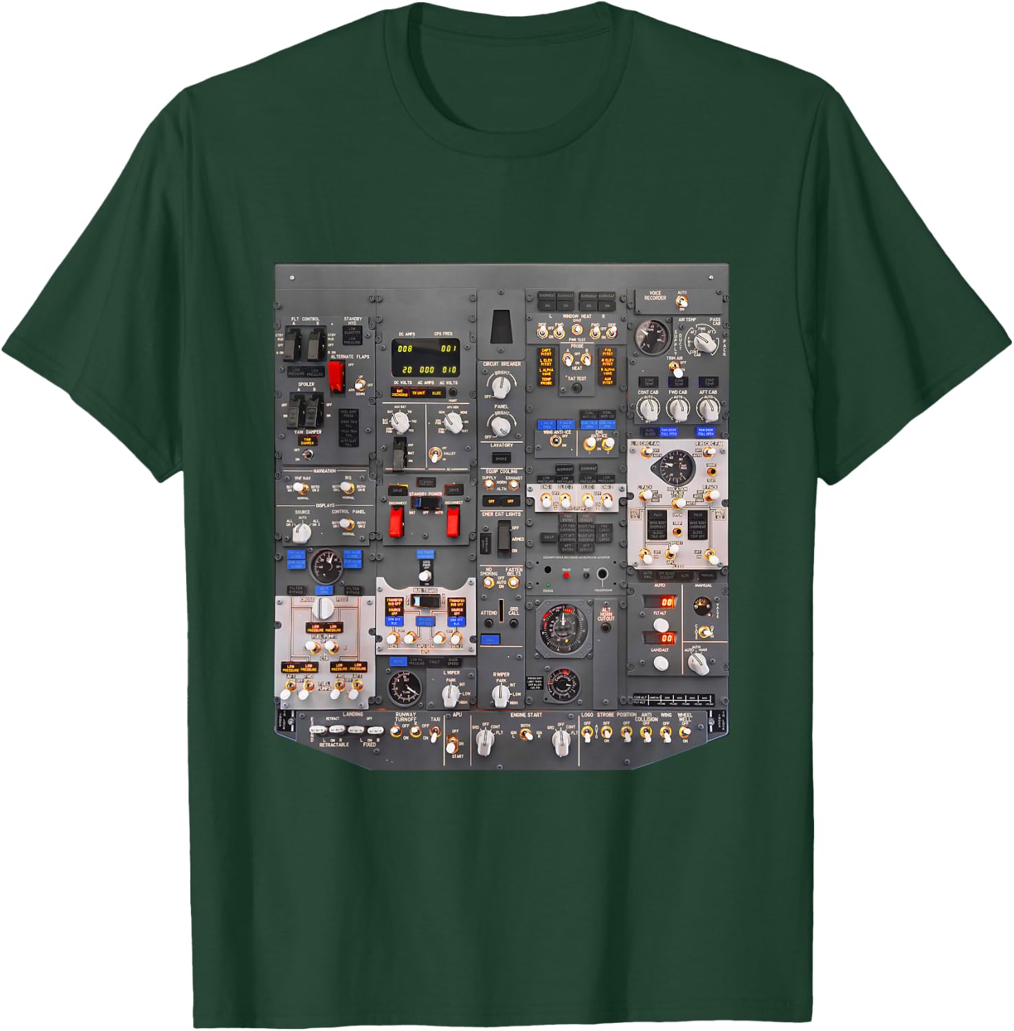737 Overhead Panel Cockpit Airliner Aviation Aircraft T-Shirt - T-Shirt | Forest