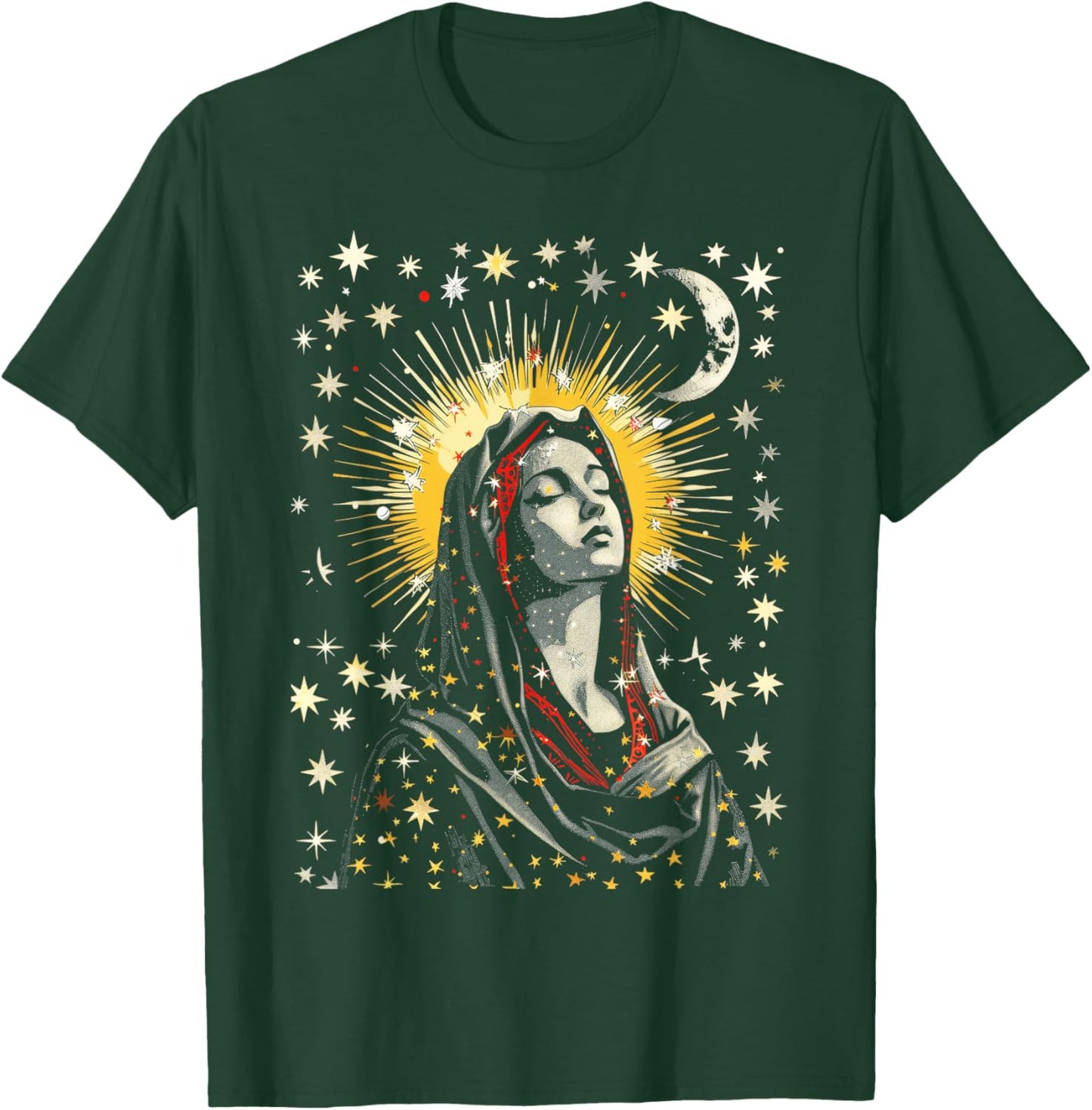Virgin Mary Stars Moon Religious Saint Catholic T-Shirt - T-Shirt | Forest