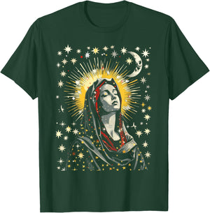 Virgin Mary Stars Moon Religious Saint Catholic T-Shirt - T-Shirt | Forest