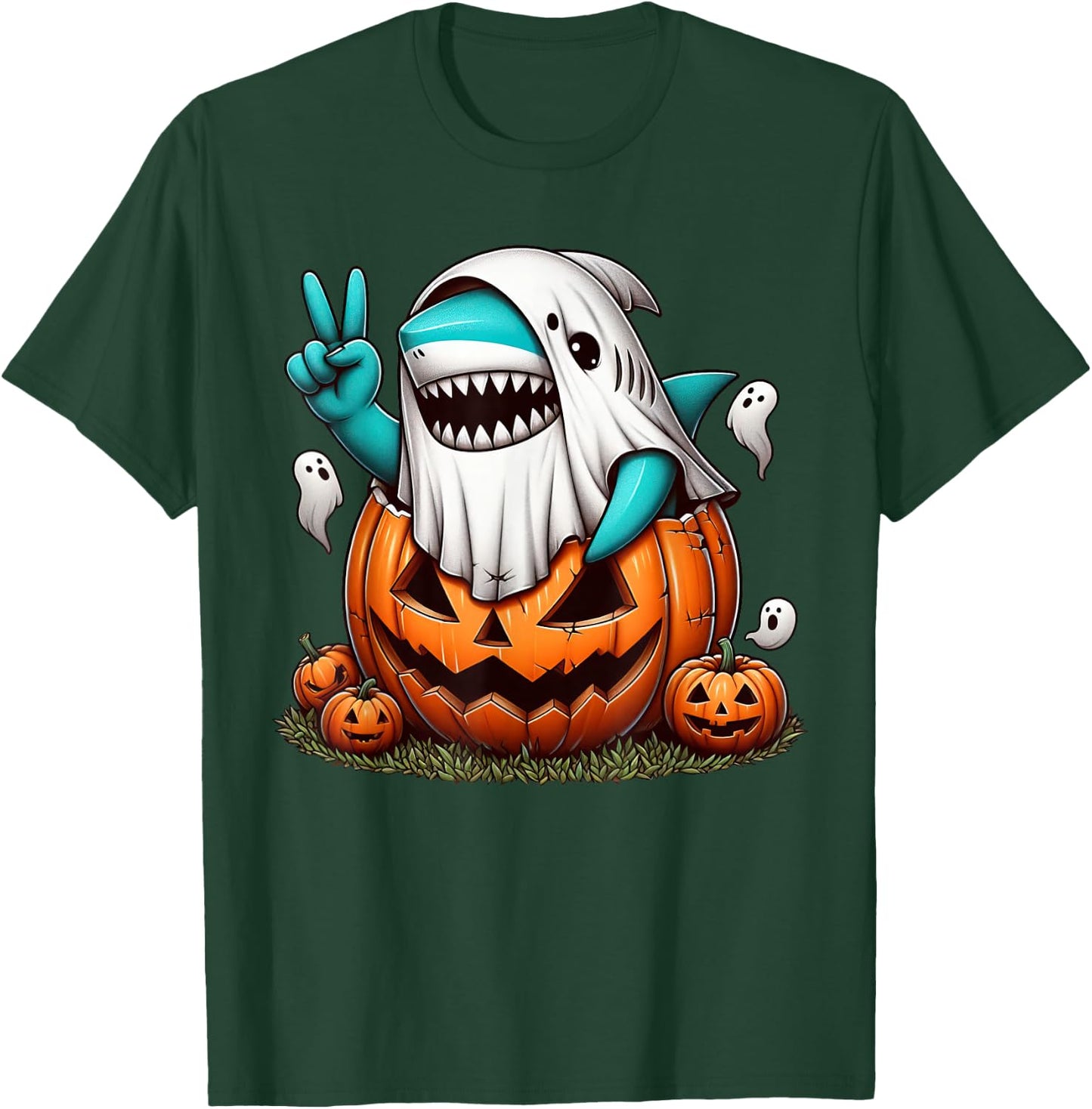 Funny Shark Boo Halloween Ghost Kids T-Shirt - T-Shirt | Forest