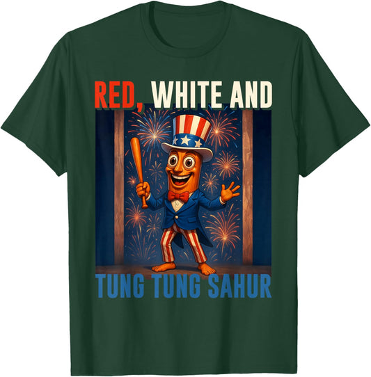 American Independence Tung Tung Sahur Brainrot Italian Meme T-Shirt - T-Shirt | Forest