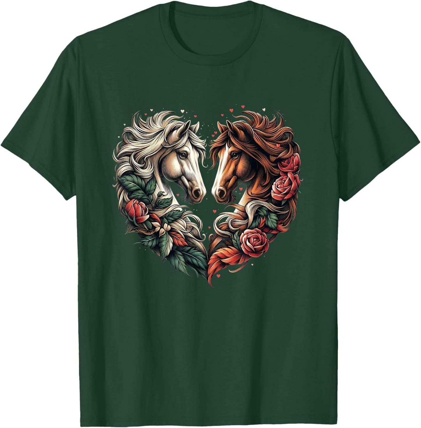 Horse Love Heart Equestrian Horse Rider Lovers T-Shirt - T-Shirt | Forest