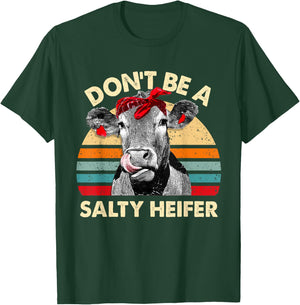 Vintage Don't Be A Salty Heifer Funny Highland Cow Farmer T-Shirt - T-Shirt | Forest