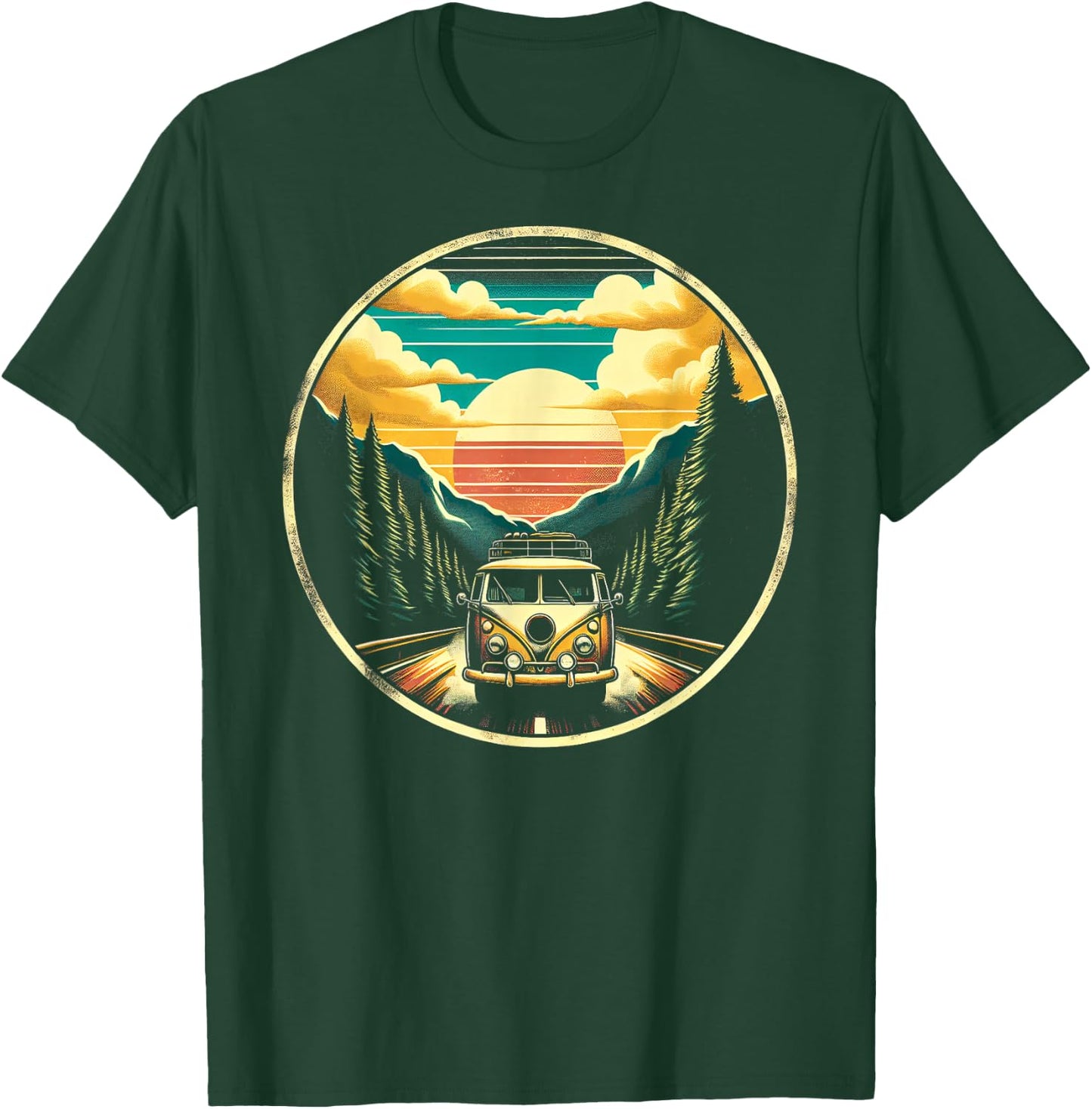 Wanderlust Wonders Retro Van Scenic Adventure , Small, Black T-Shirt - T-Shirt | Forest