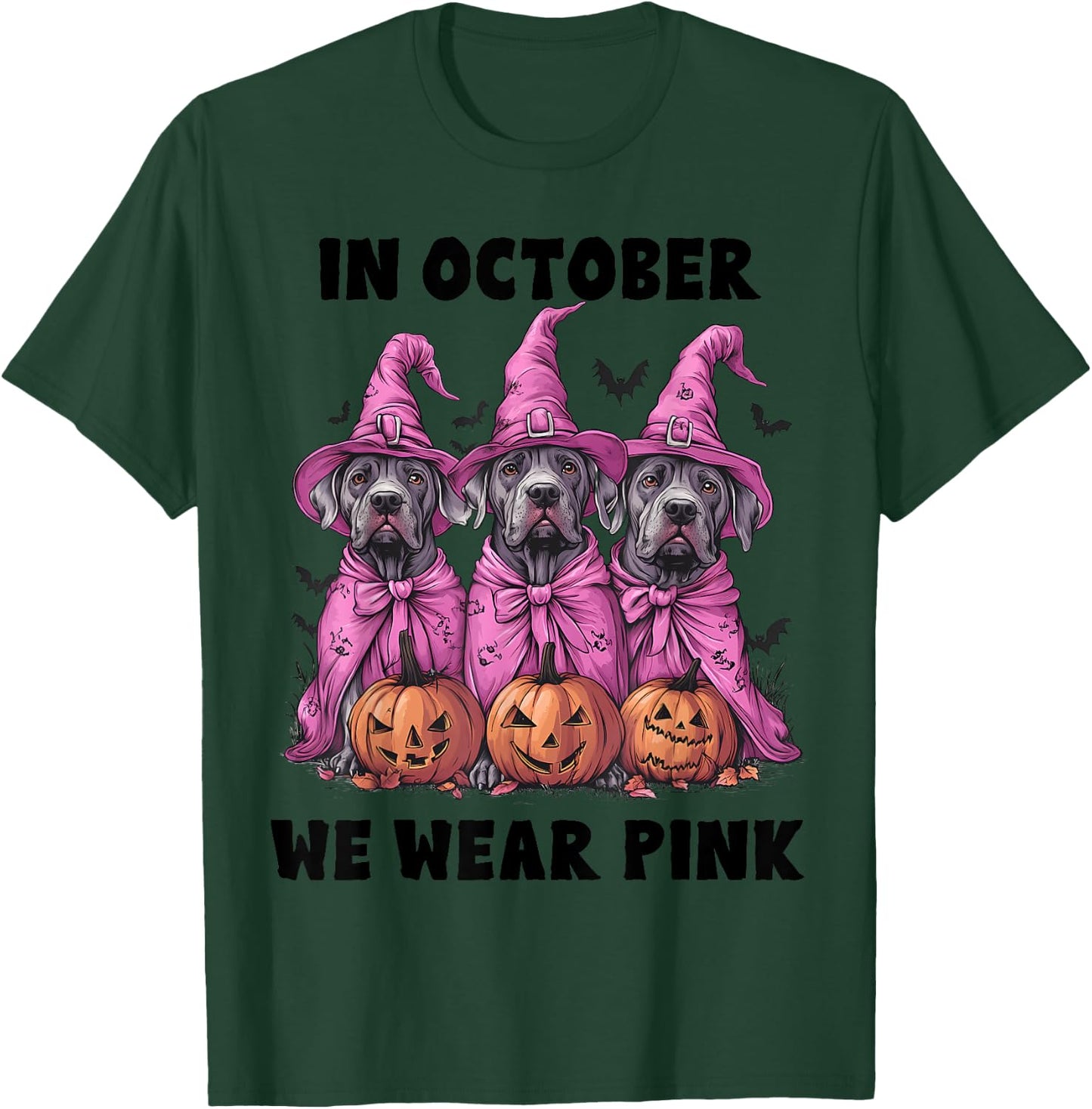 In October We Wear Pink Great Dane Halloween Breast Cancer T-Shirt - T-Shirt | Forest