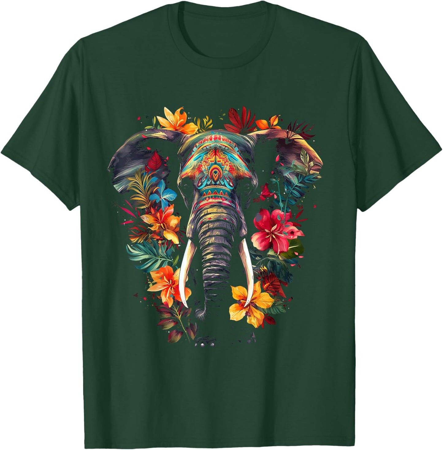 Elephant Flower Animal Graphic Artwork Elephant T-Shirt - T-Shirt | Forest