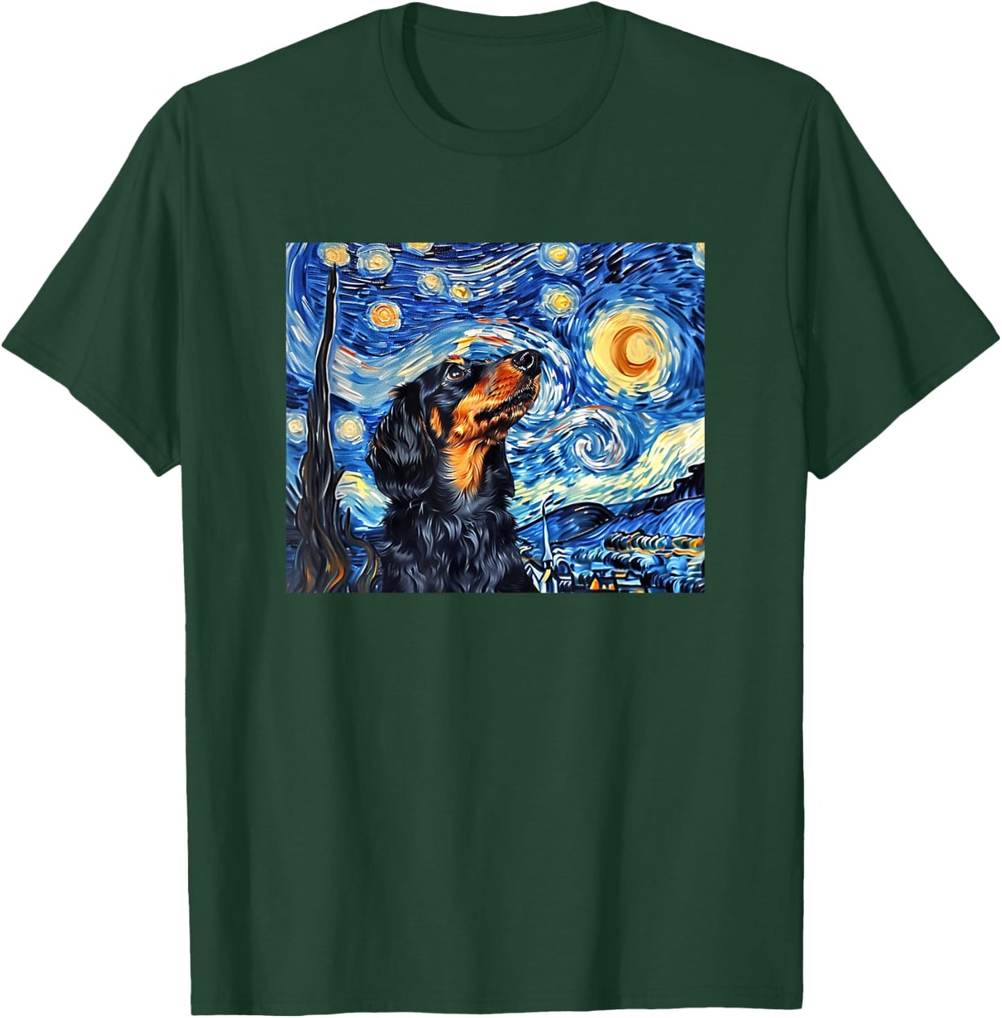 Funny Starry Night Black Long Haired Dachshund Lover T-Shirt - T-Shirt | Forest